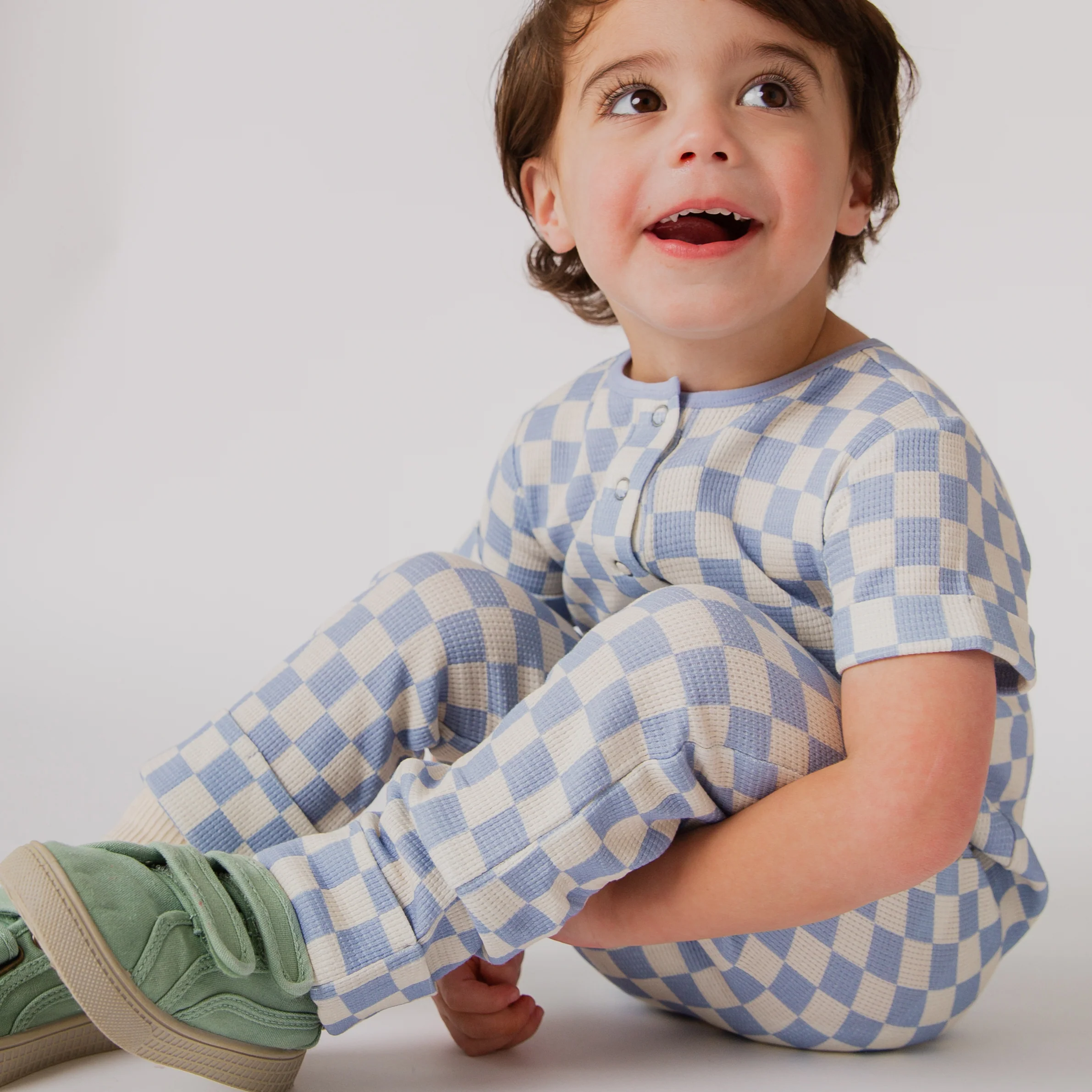 Rag Romper - Blue Check Waffle - Image 8