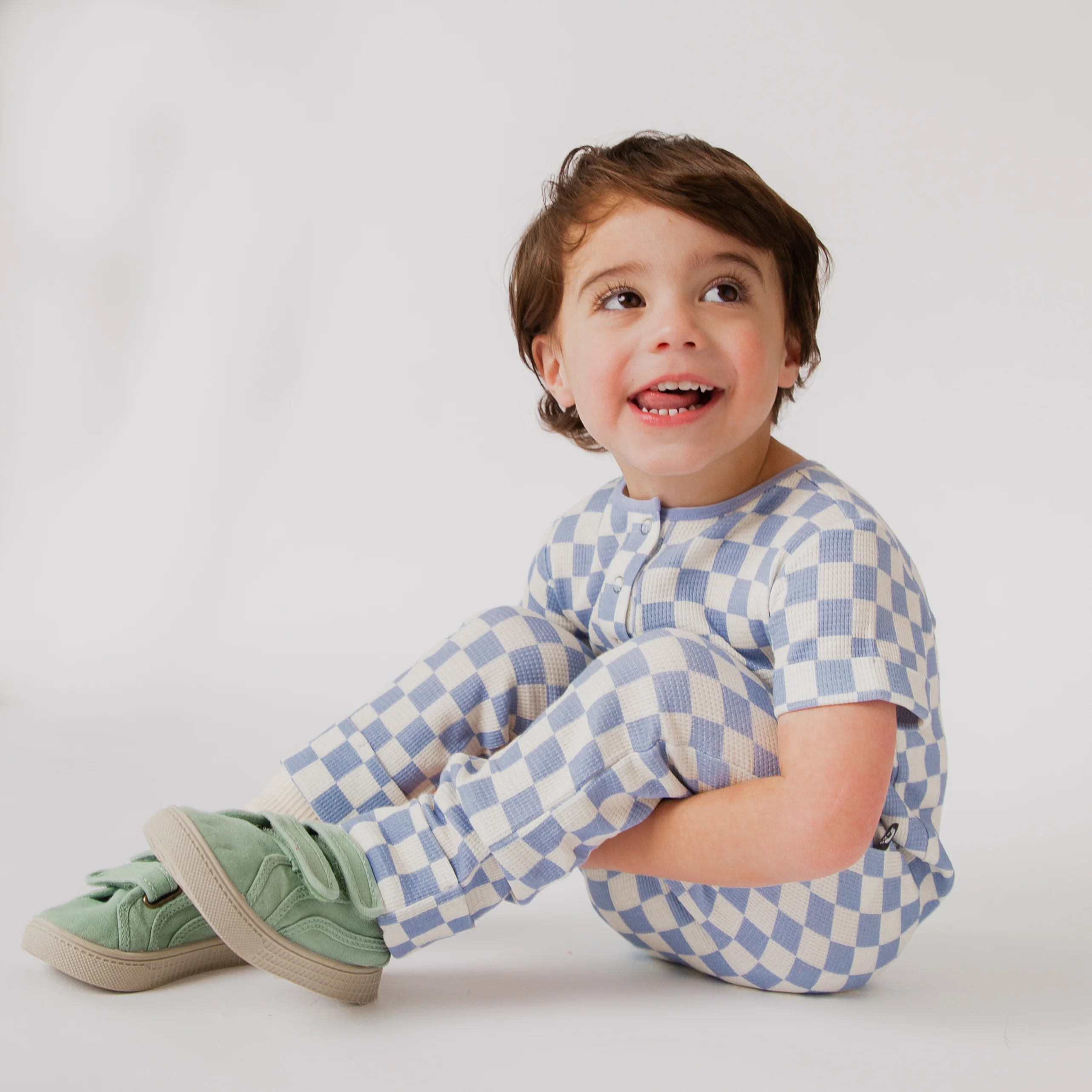 Rag Romper - Blue Check Waffle - Image 9