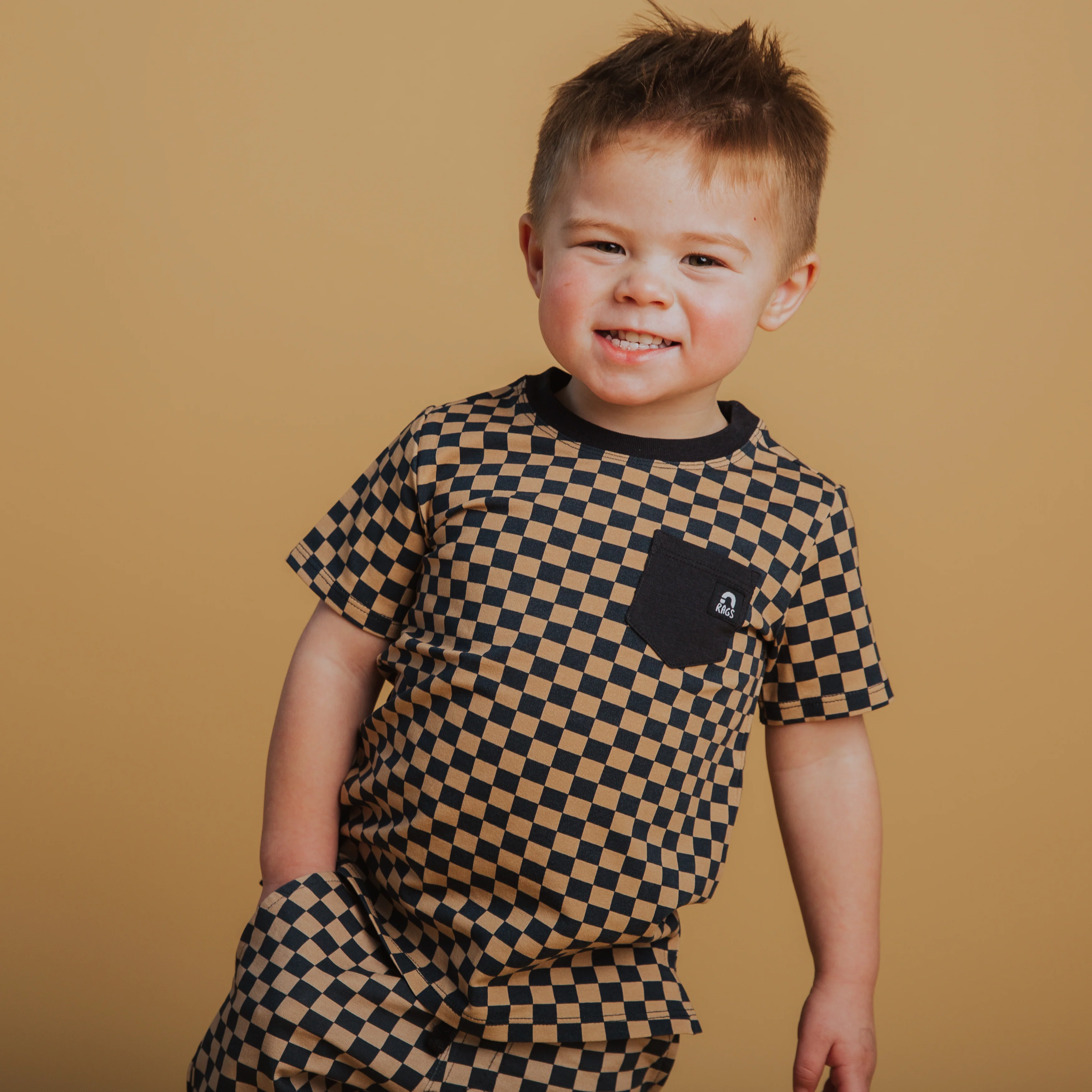 Short Sleeve Tee - Black & Tan Check - Image 3