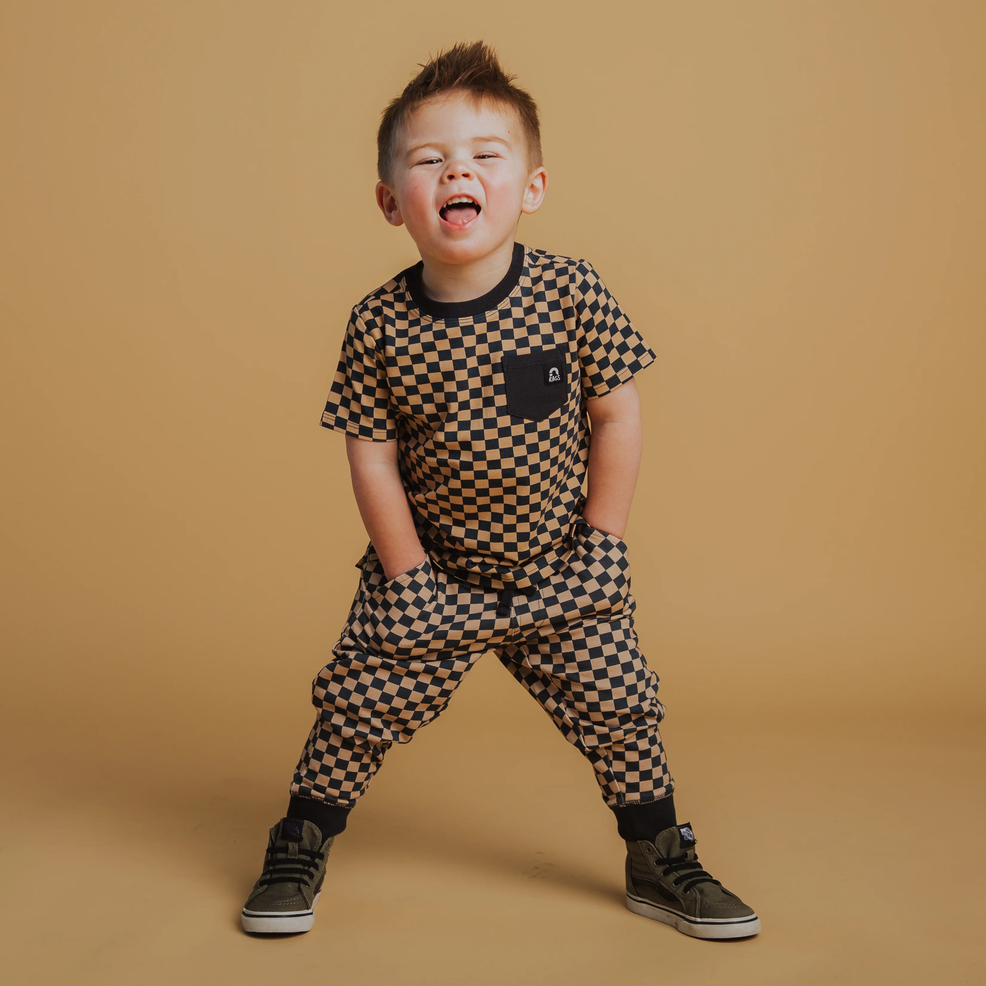 Short Sleeve Tee - Black & Tan Check - Image 4