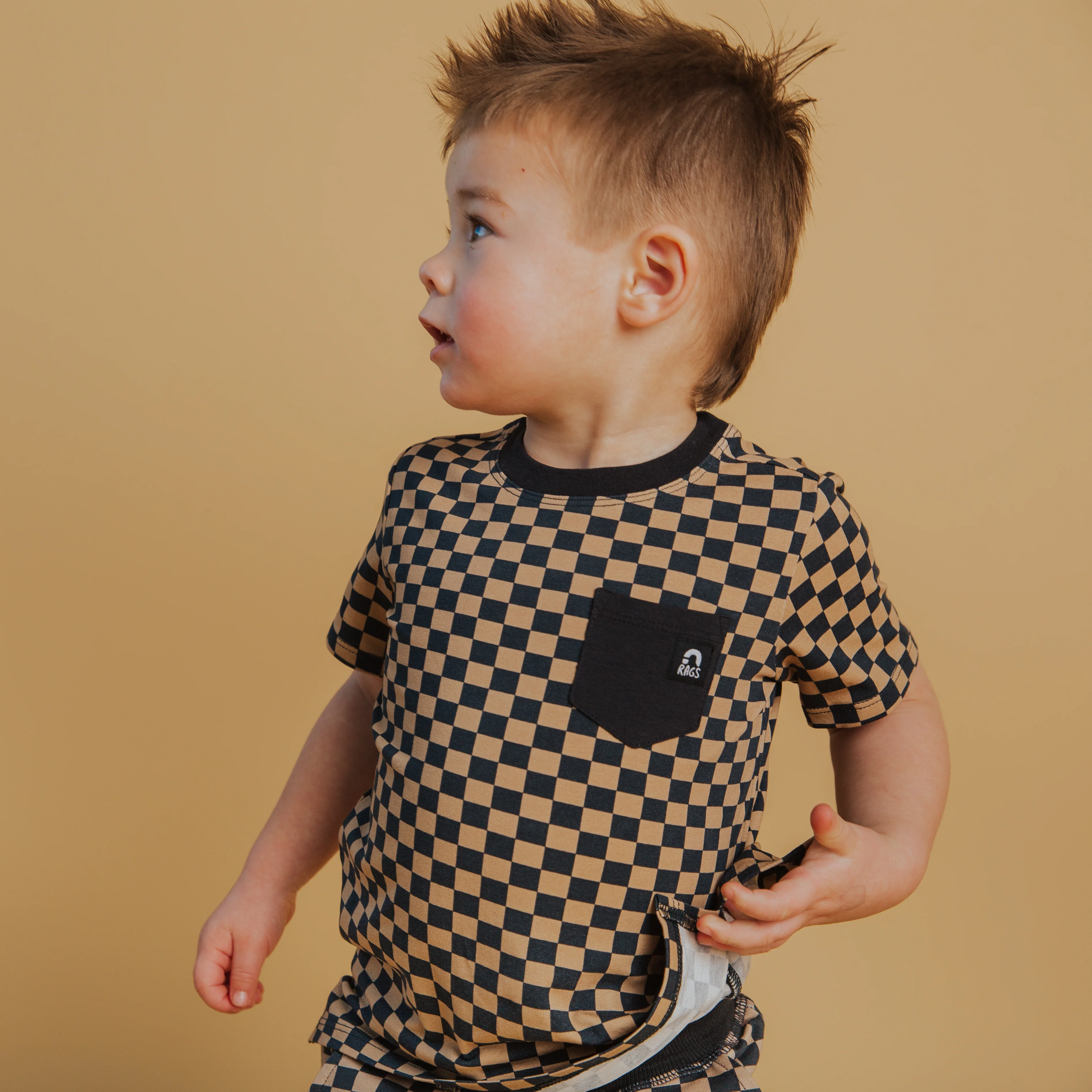 Short Sleeve Tee - Black & Tan Check - Image 5