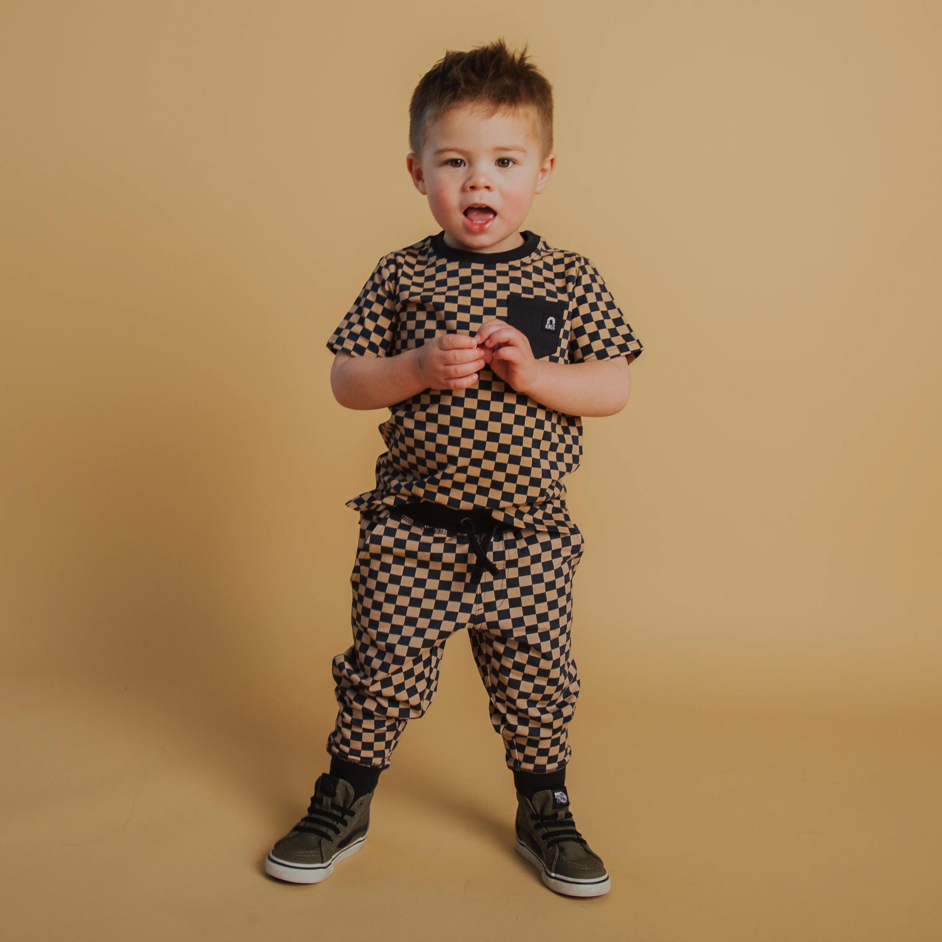 Short Sleeve Tee - Black & Tan Check - Image 6