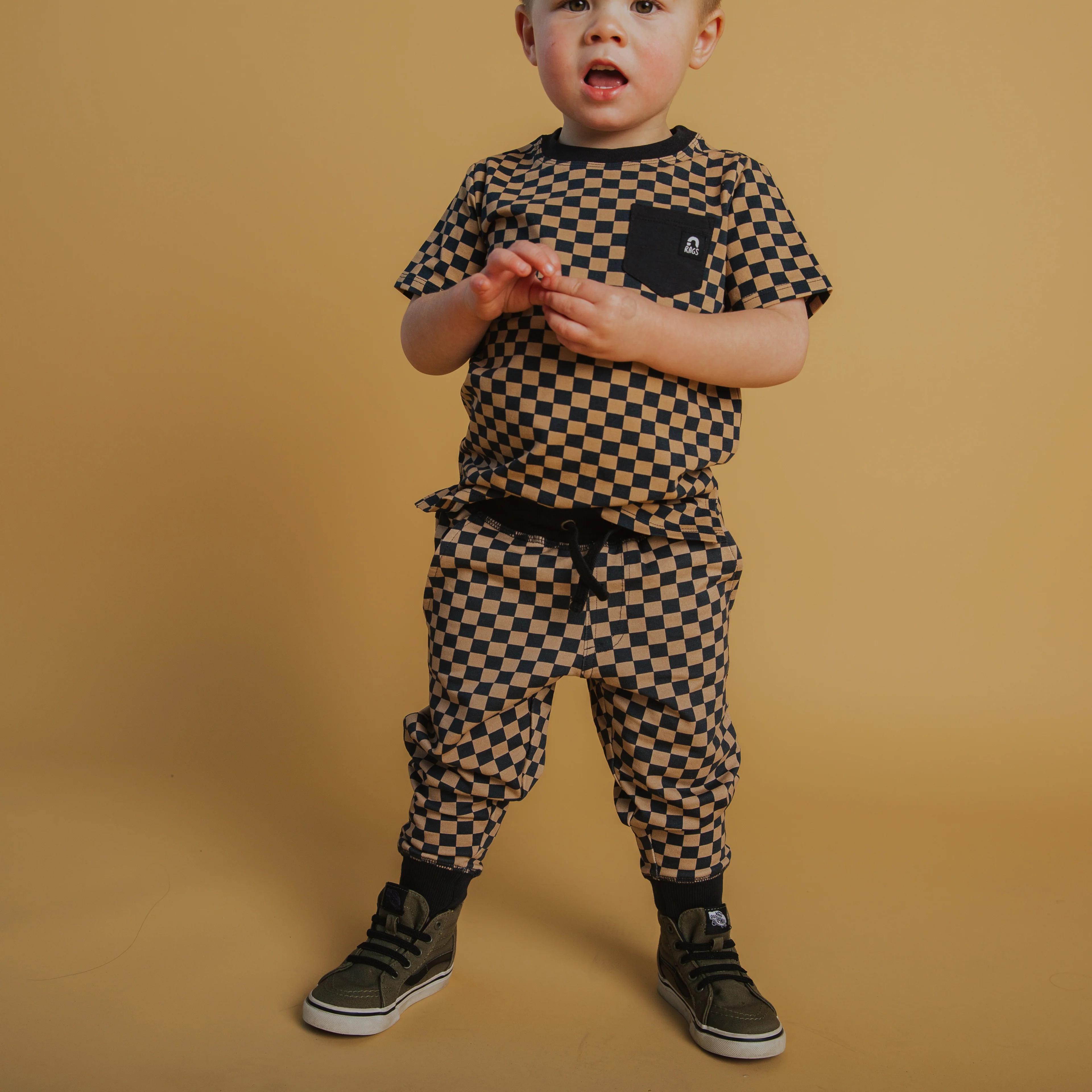 Short Sleeve Tee - Black & Tan Check - Image 7