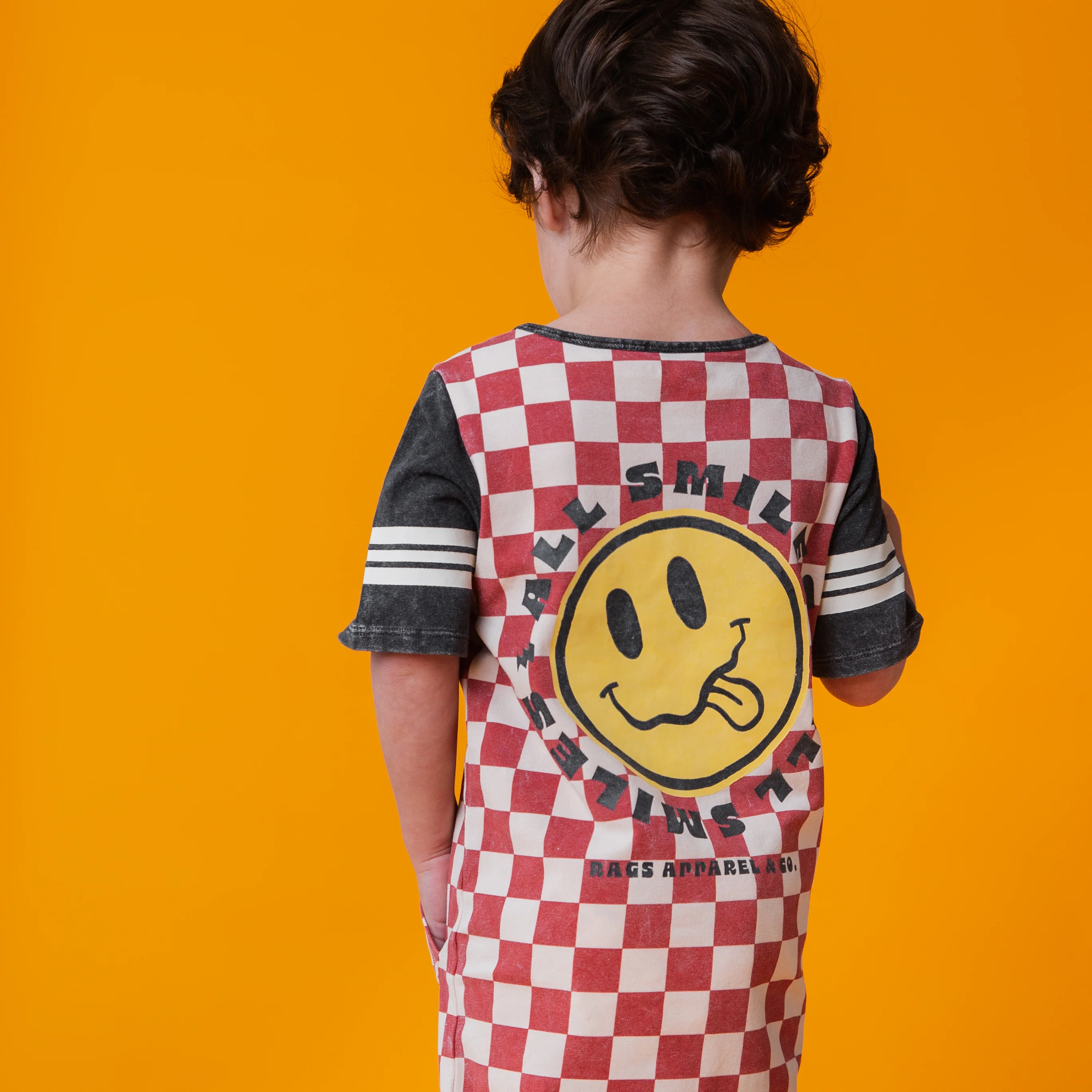 Rag Romper - Red Check Smiley - Image 4