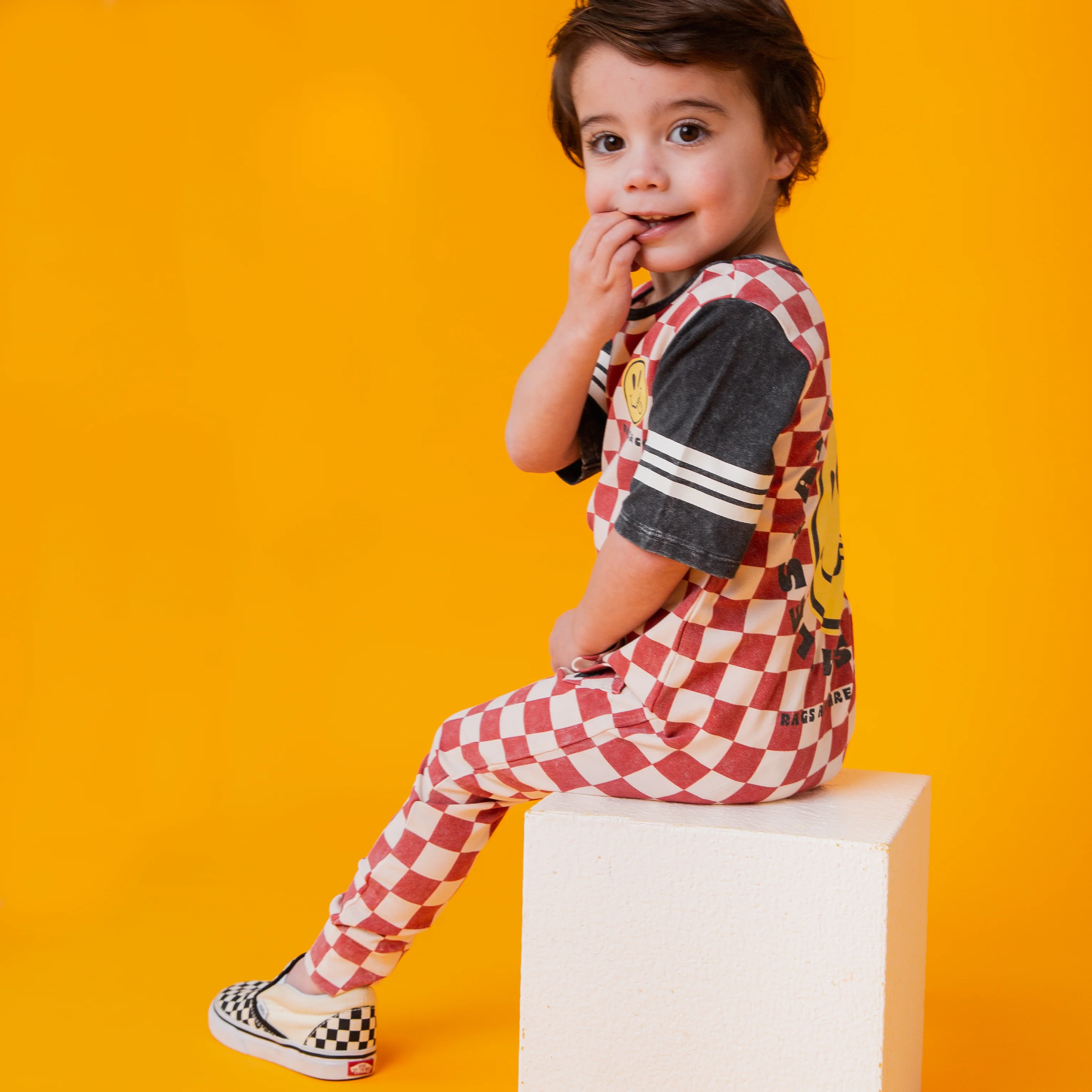 Rag Romper - Red Check Smiley - Image 5