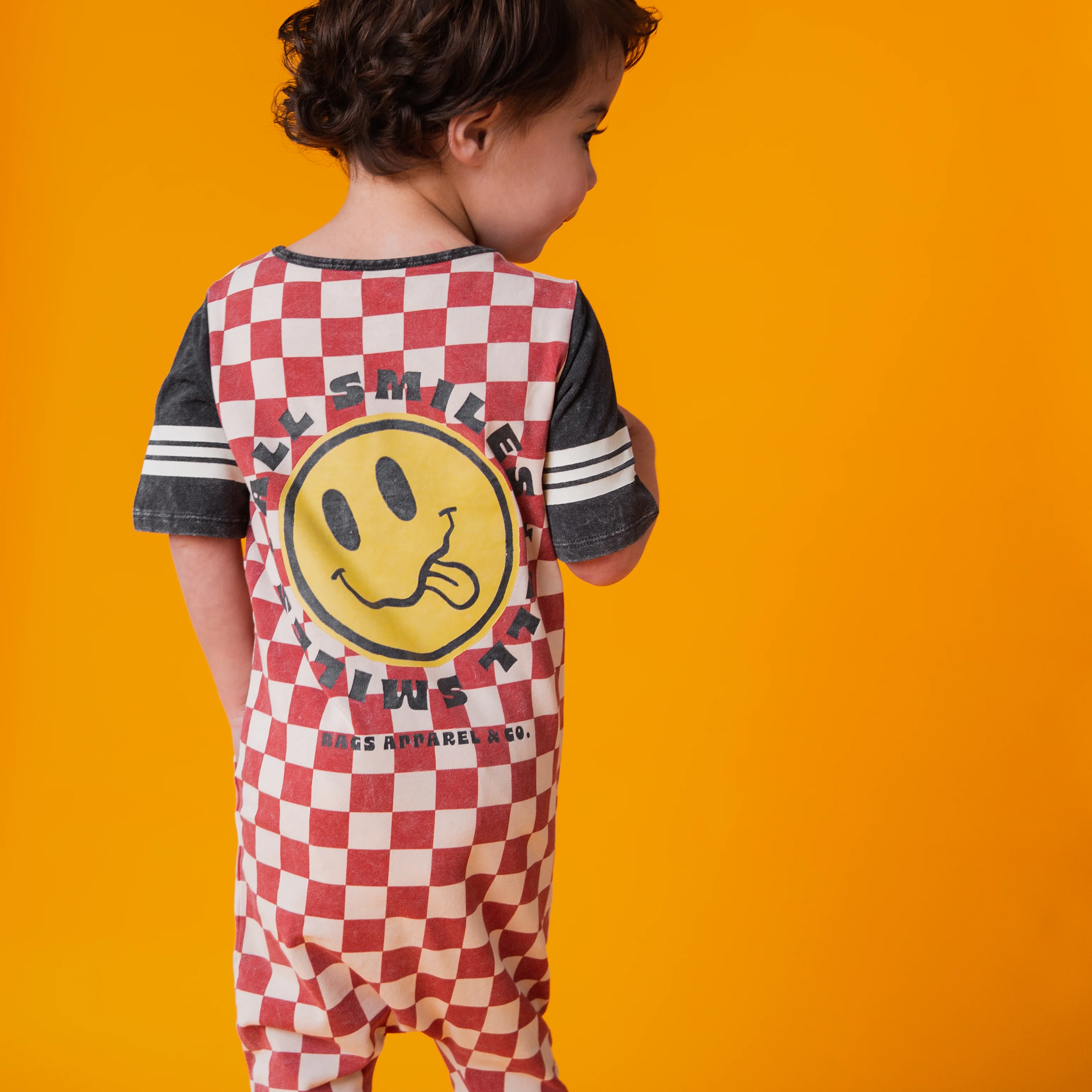Rag Romper - Red Check Smiley - Image 7