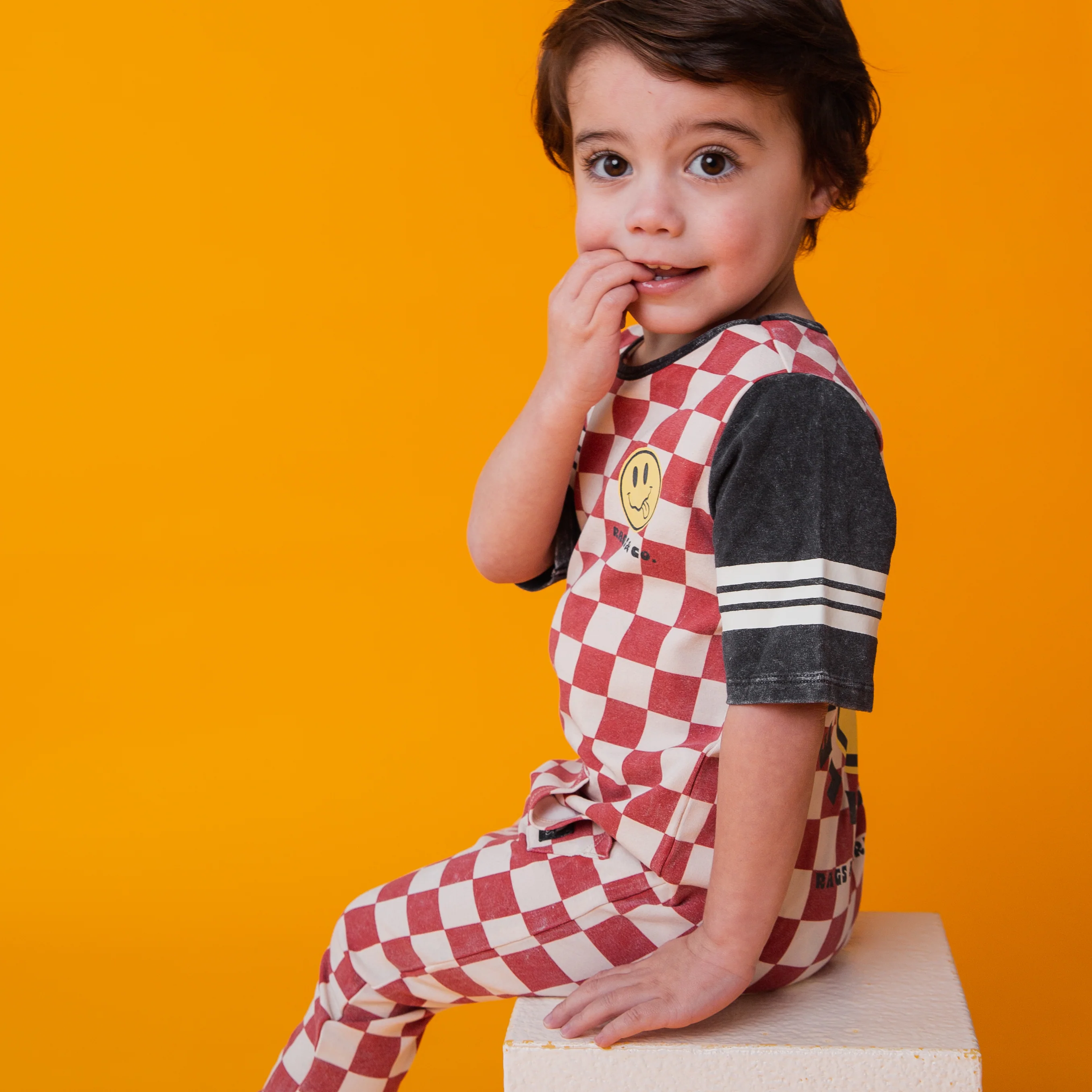 Rag Romper - Red Check Smiley - Image 8