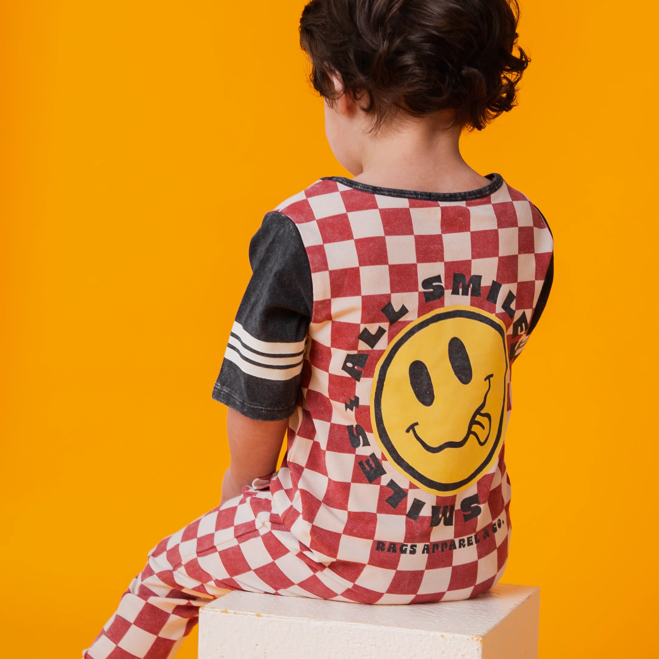 Rag Romper - Red Check Smiley - Image 9