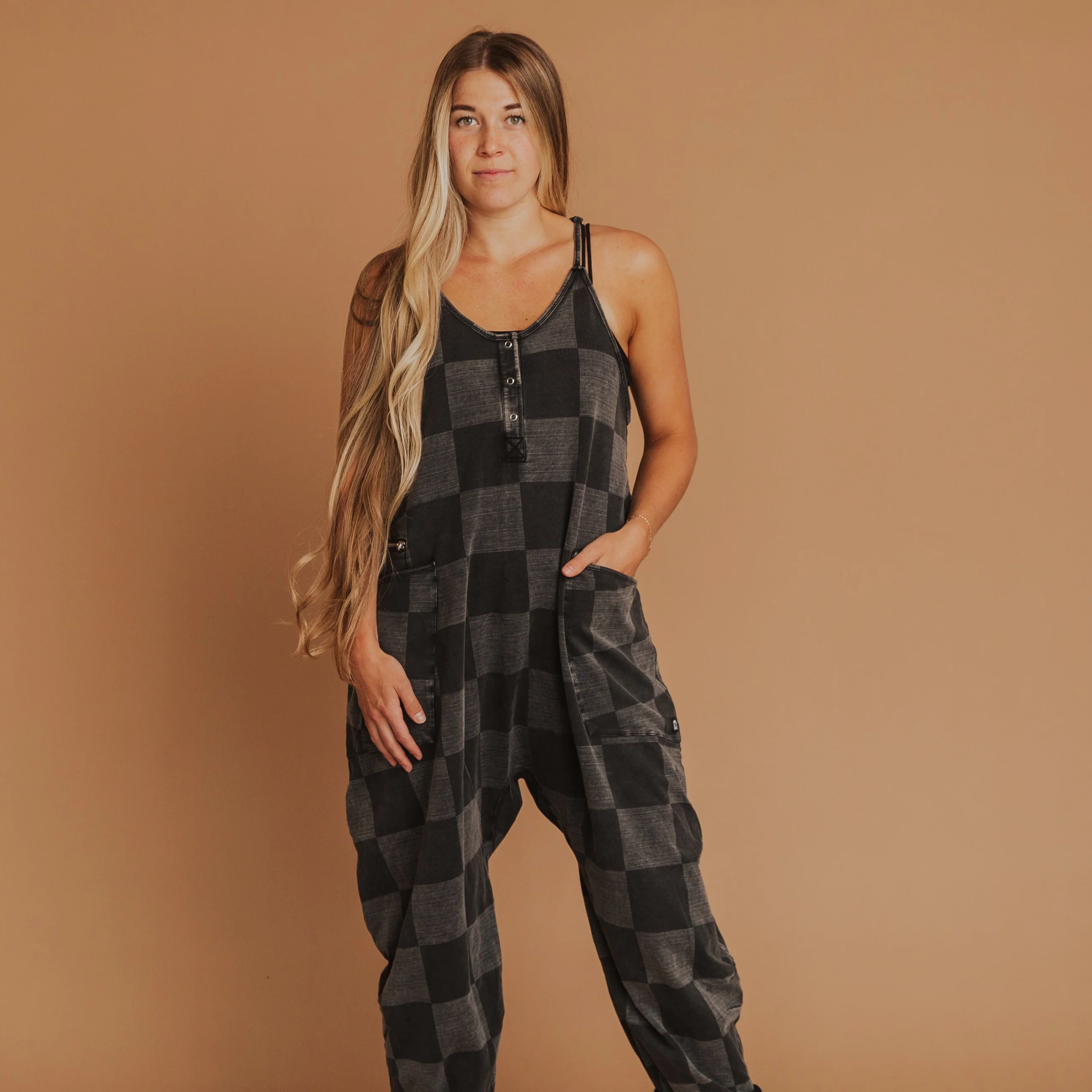 Women's Tank Romper - Black Denim Check - Image 9