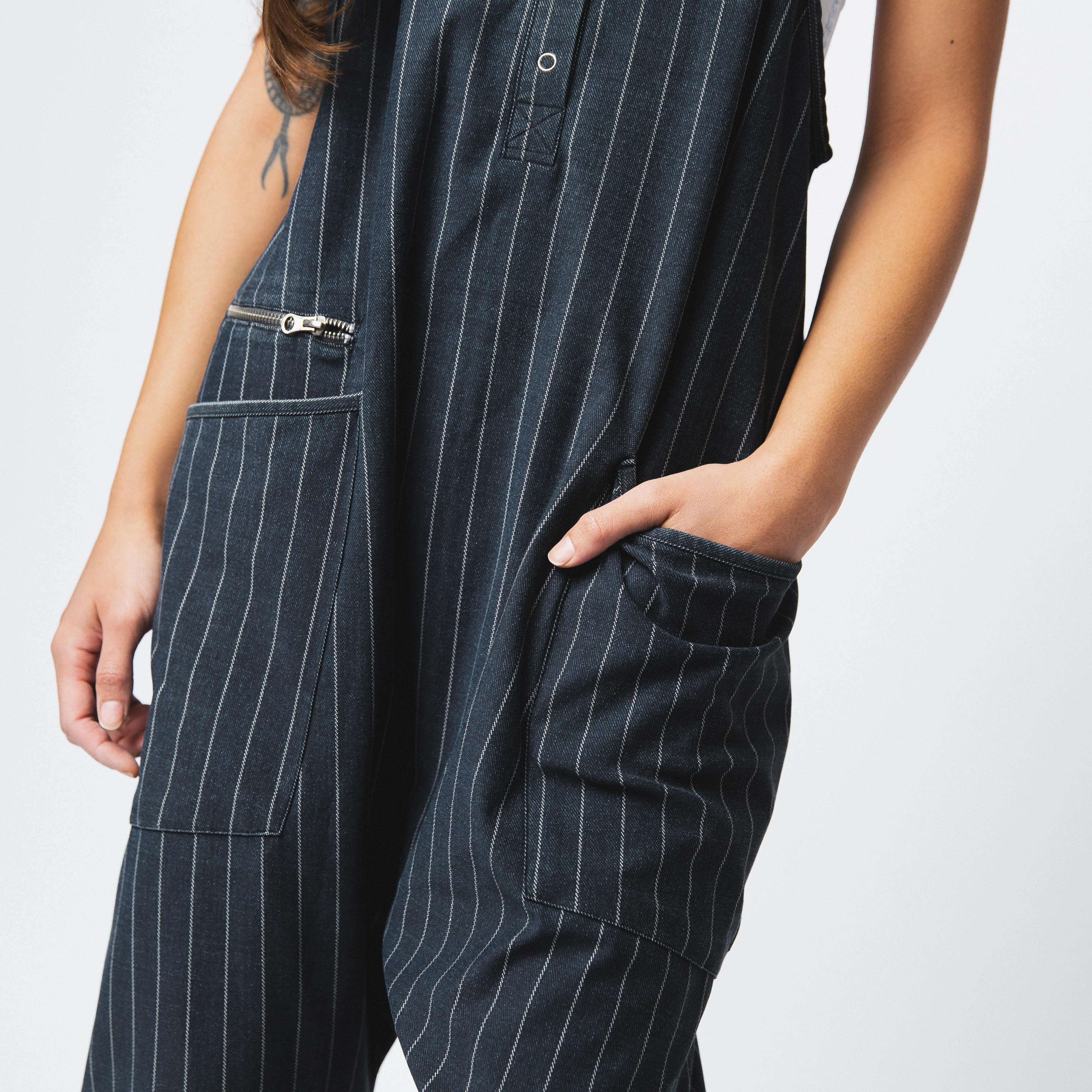 Women's Tank Romper - Light Black Pinstripe - Image 3