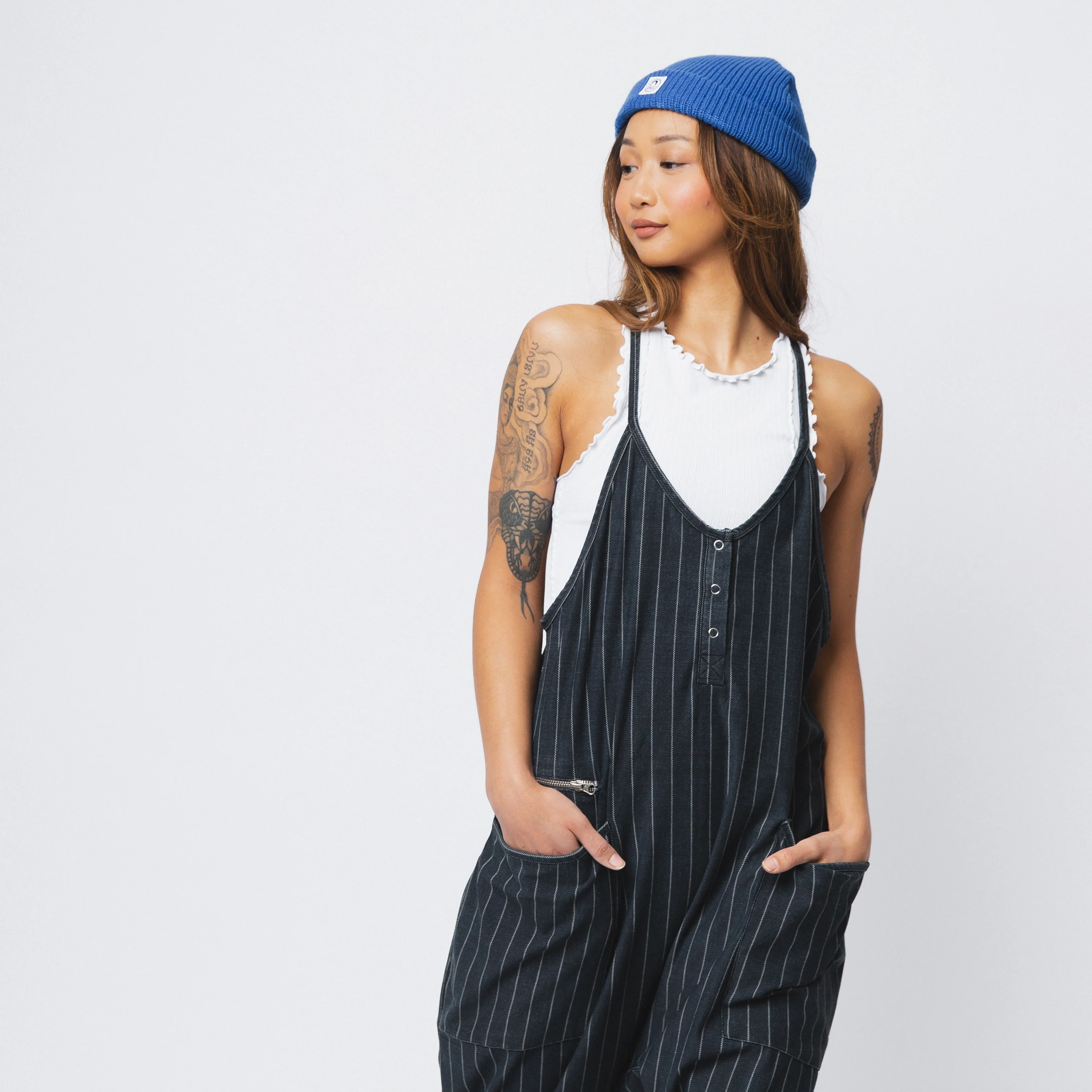 Women's Tank Romper - Light Black Pinstripe - Image 5