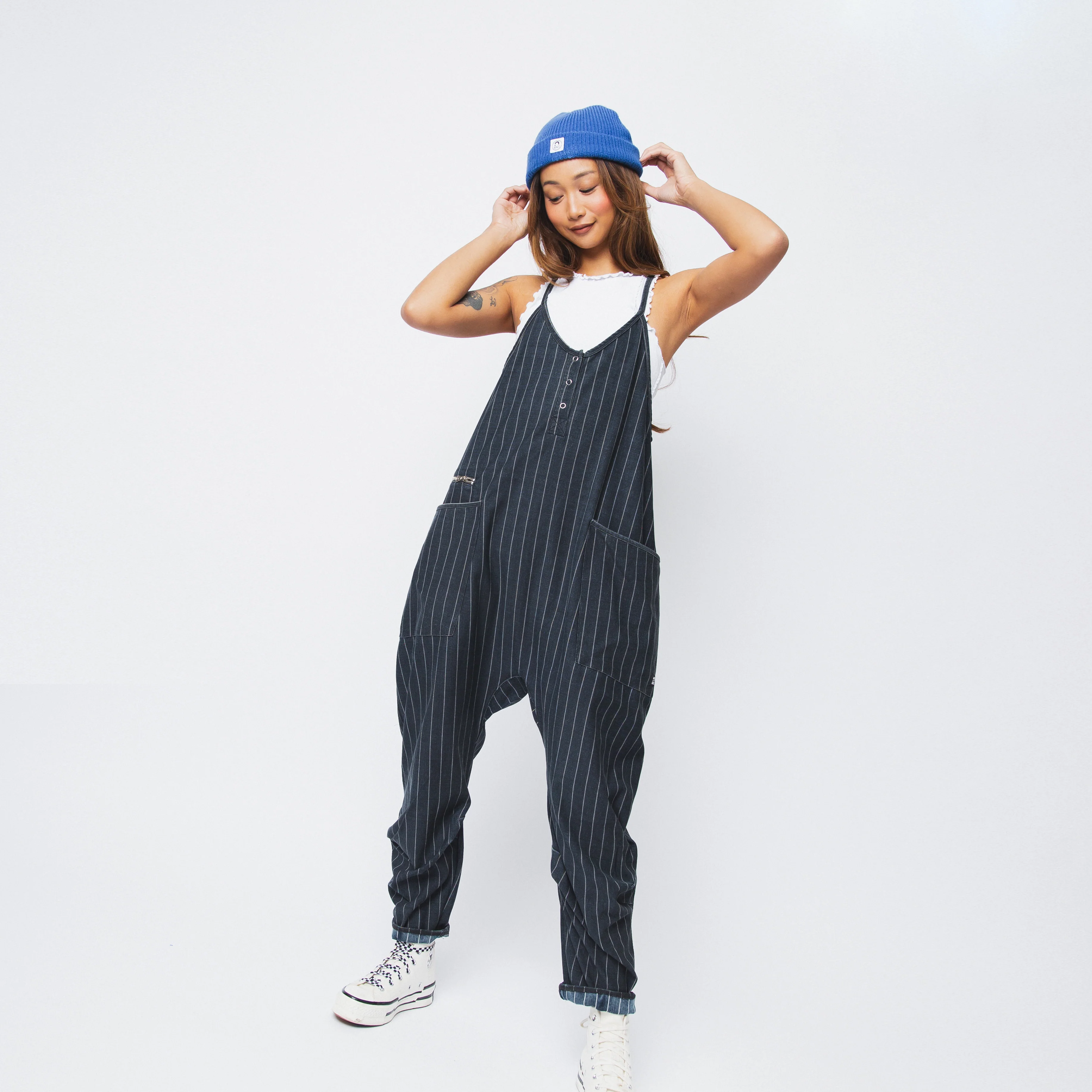 Women's Tank Romper - Light Black Pinstripe - Image 7