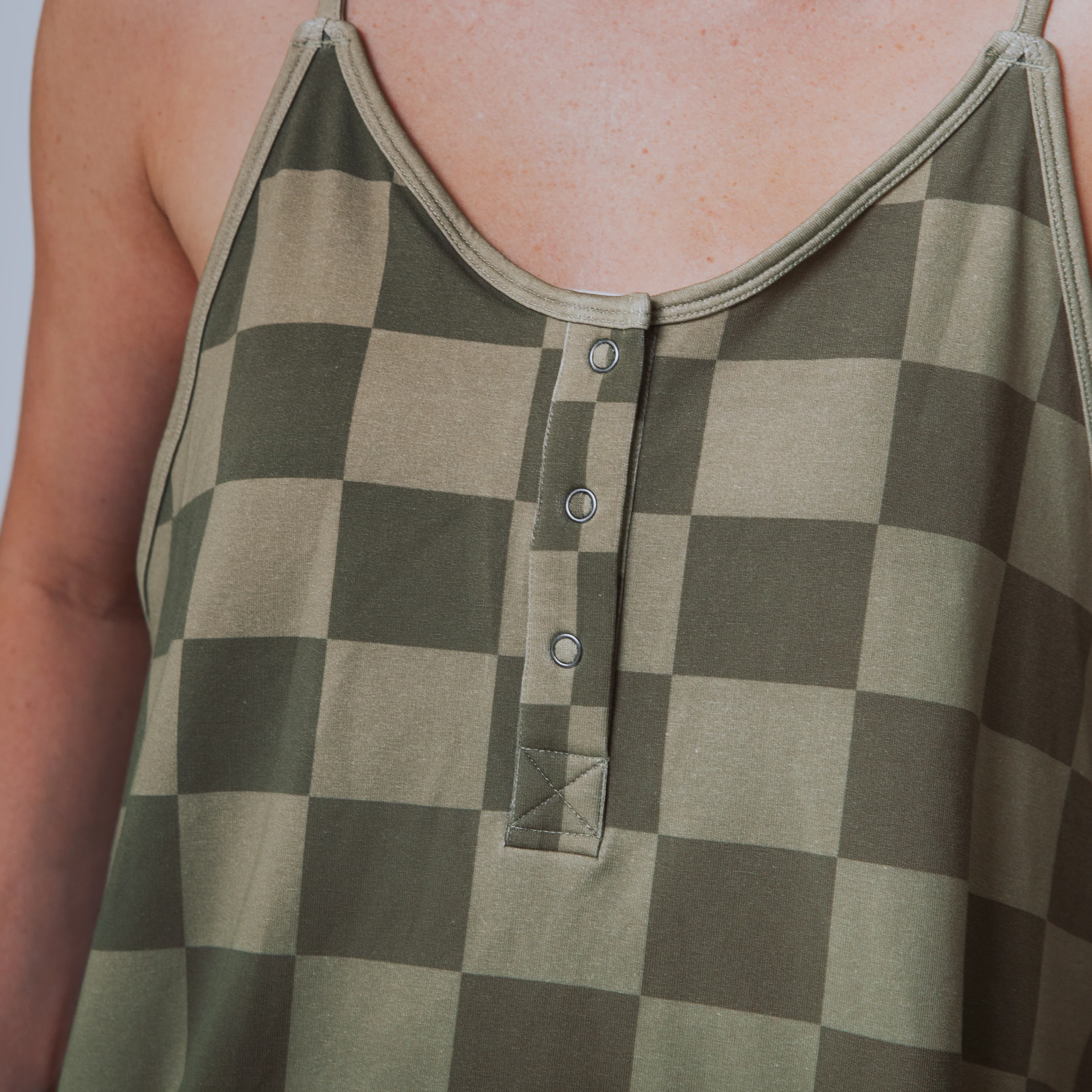 Women's Tank Romper - Olive Mono Check - Image 8
