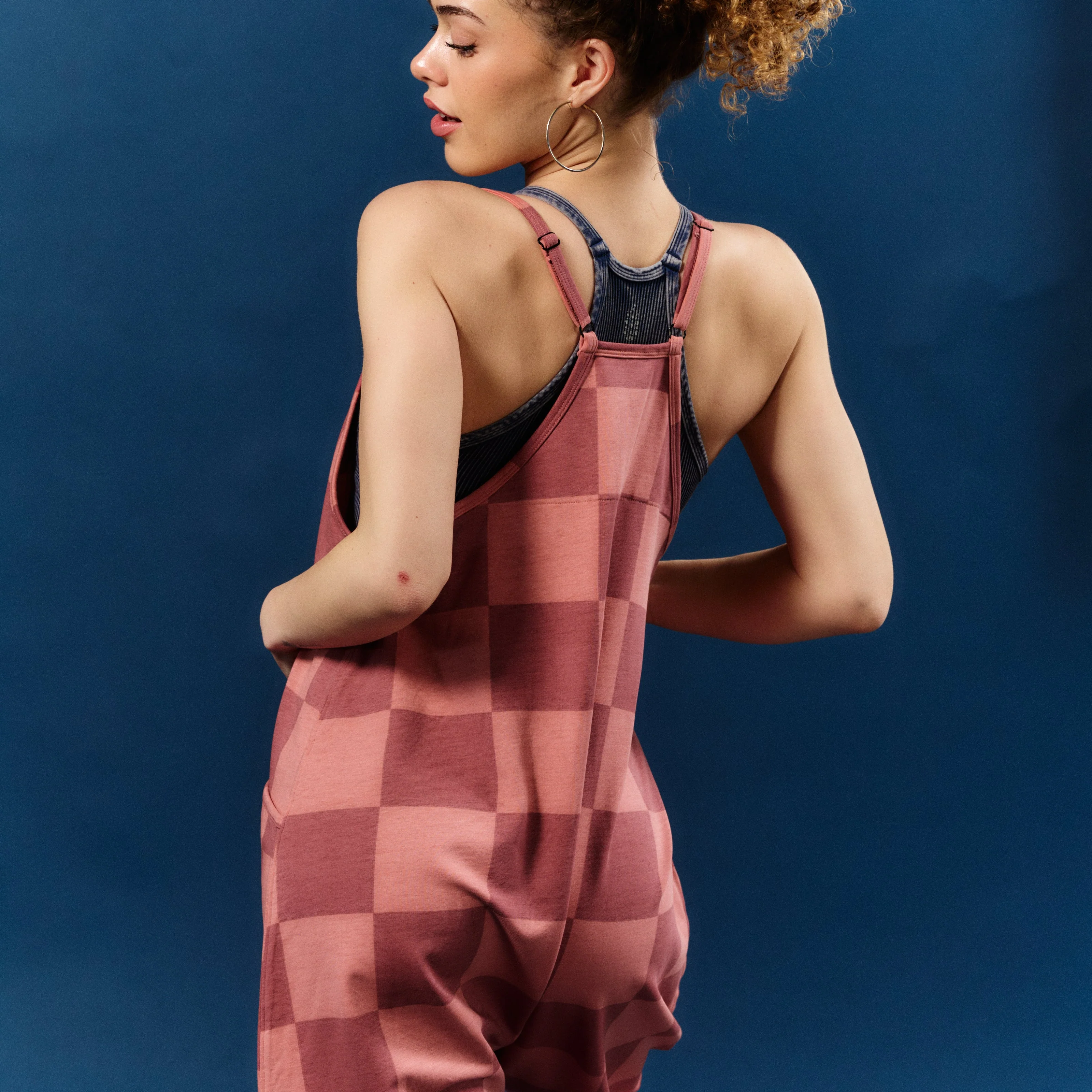Women's Tank Romper - Pink Check - Image 2