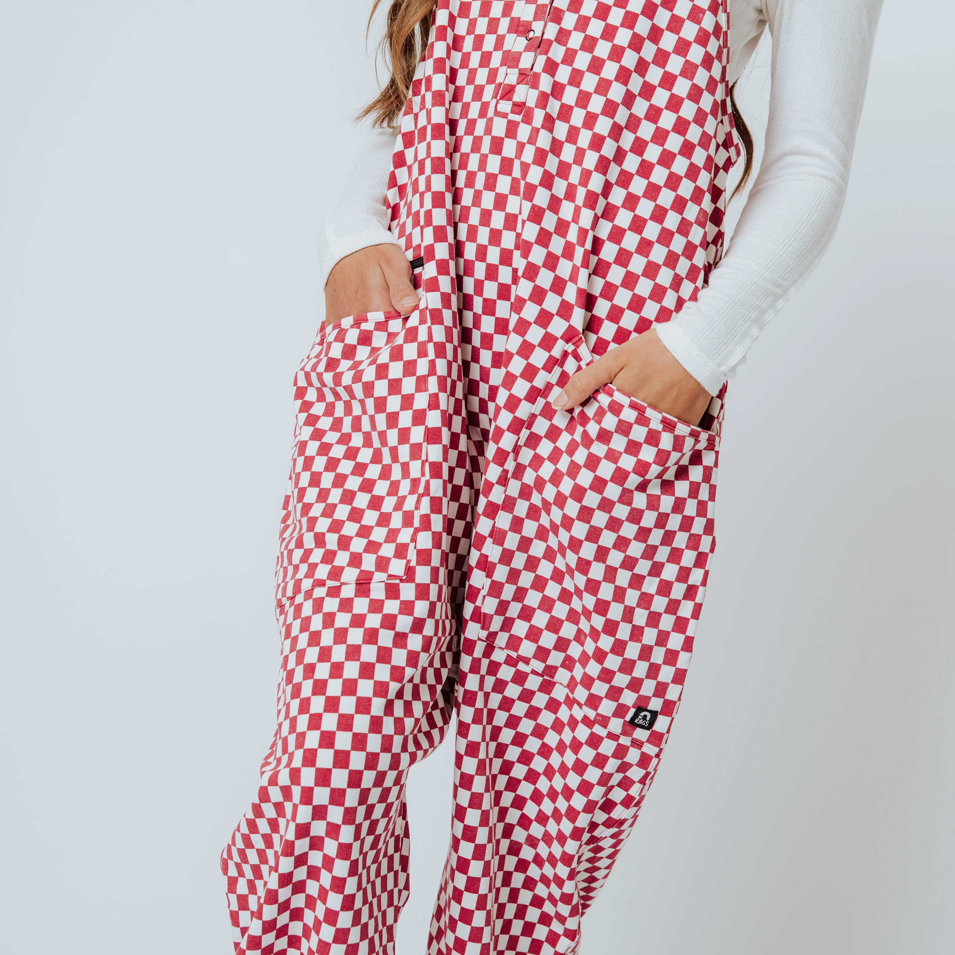 Women's Tank Romper - Washed Red and White Mini Check - Image 3