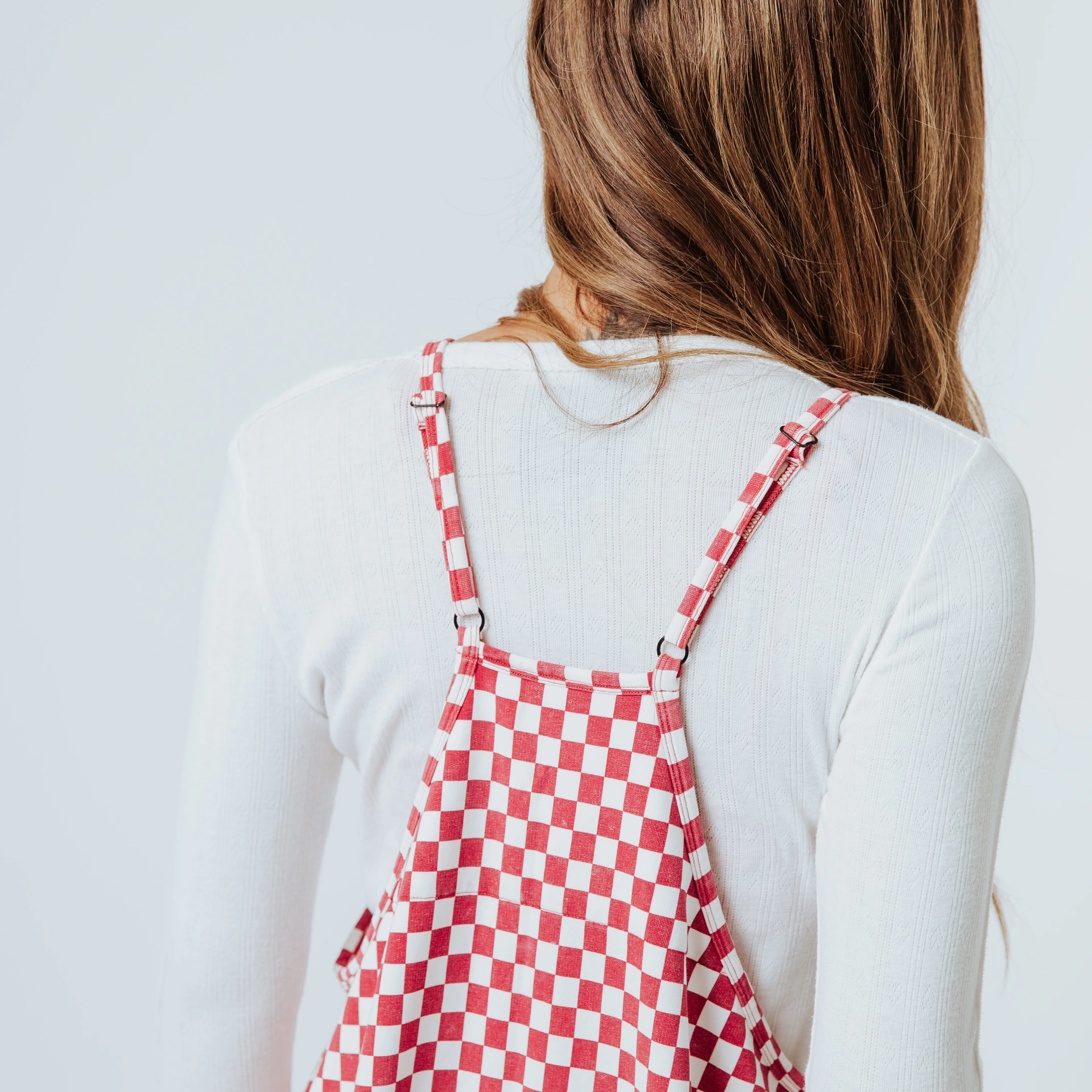 Women's Tank Romper - Washed Red and White Mini Check - Image 4